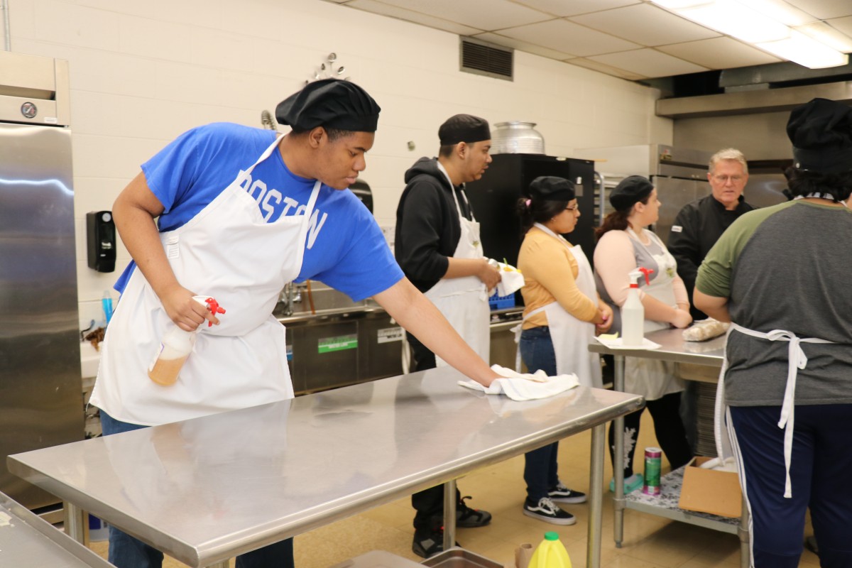 Students preparing a meal.