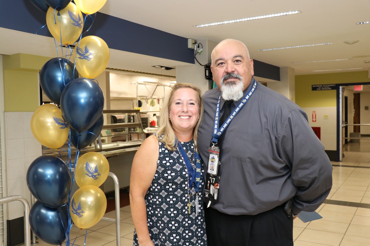 Mr. Raul Rodriguez, principal of NFA Main and Ms. Sandy Wood, house principal for NFA Evening School pose for a photo.