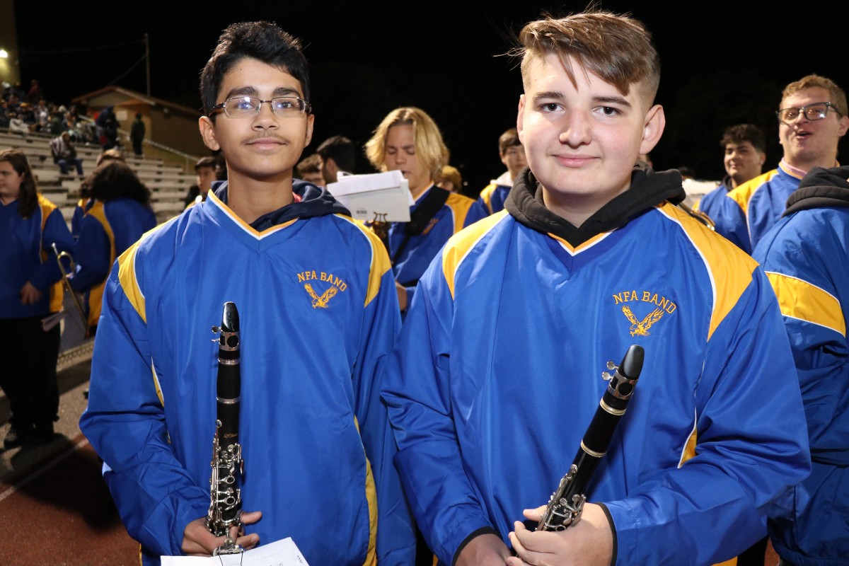 Members of the NFA Marching Band pose for a photo.