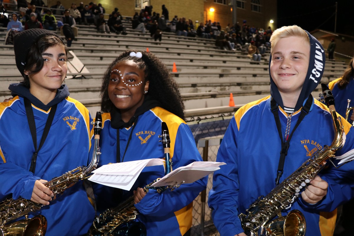 Members of the NFA Marching Band pose for a photo.