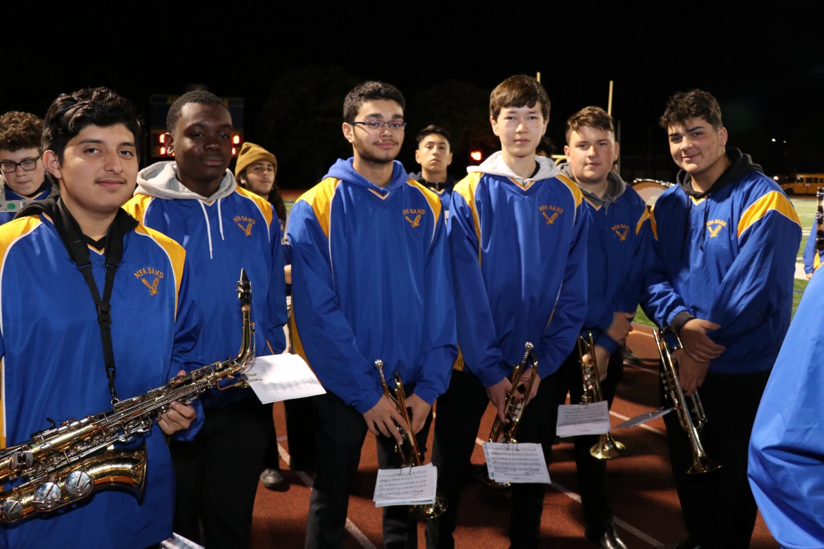 Members of the NFA Marching Band pose for a photo.