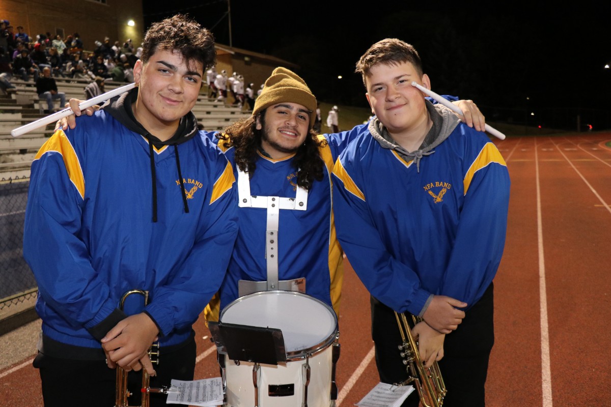 Members of the NFA Marching Band pose for a photo.