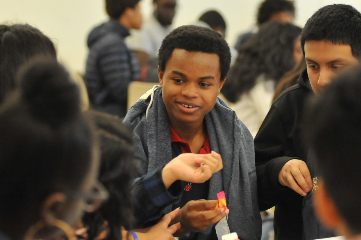 Student enjoying breakfast.