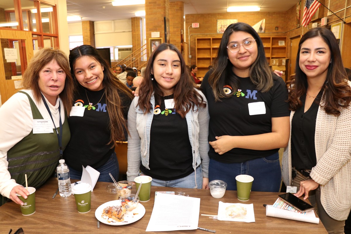 NFA P-TECH scholars pose for a photo with their IBM mentor.