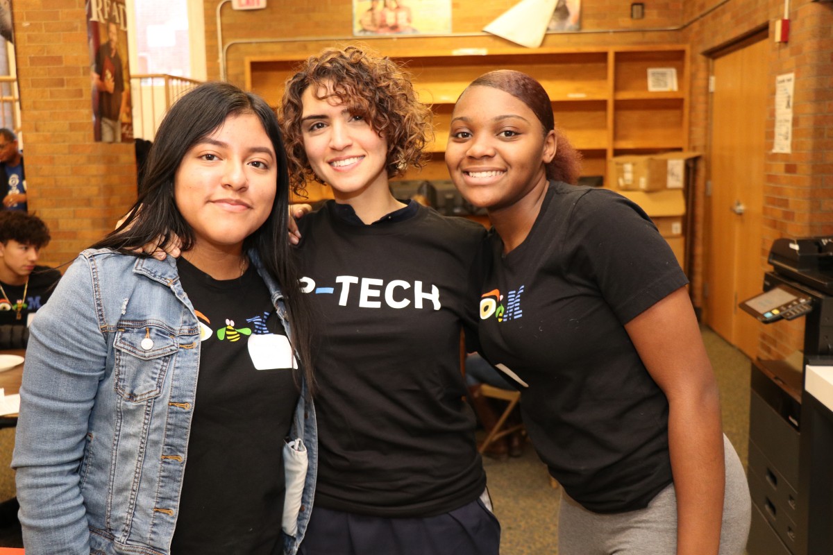 NFA P-TECH scholars pose for a photo with their IBM mentor.