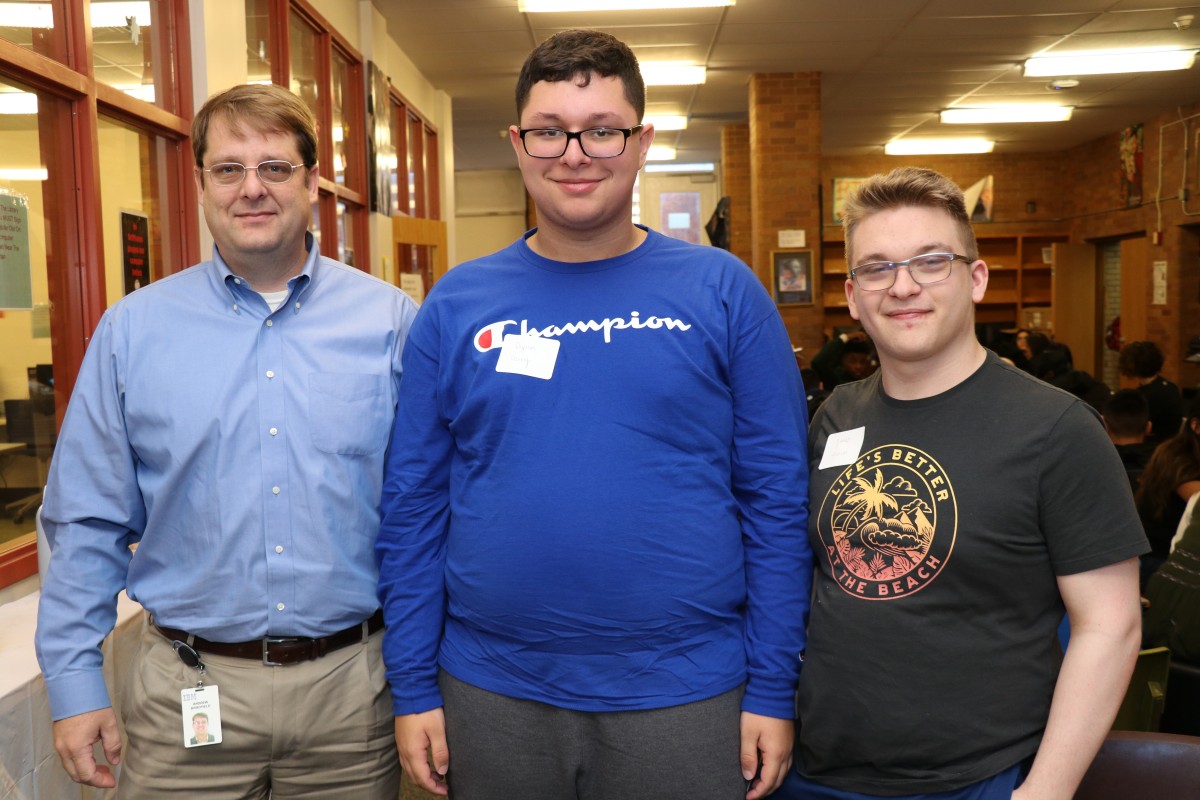 NFA P-TECH scholars pose for a photo with their IBM mentor.