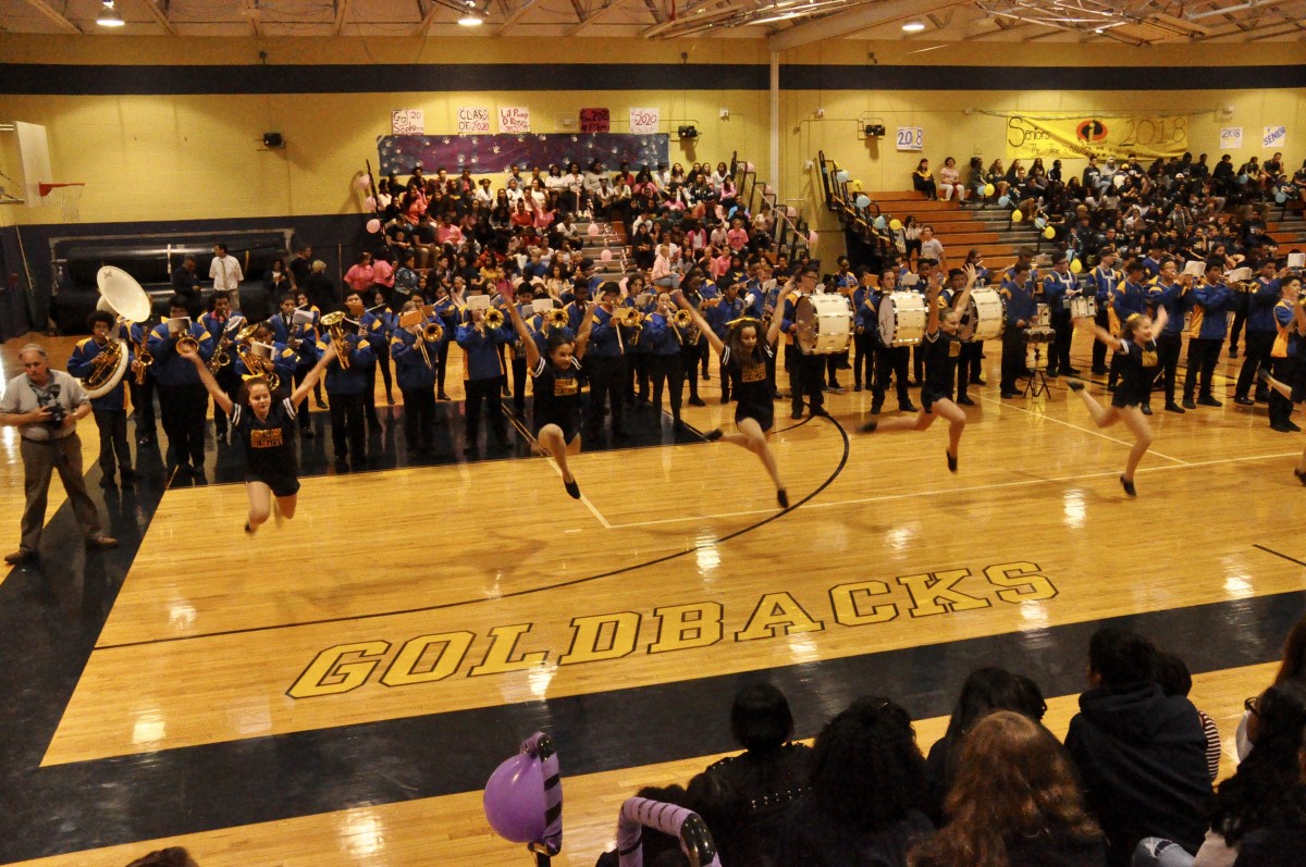 The NFA Dance Team and Band perform at the Pep Rally