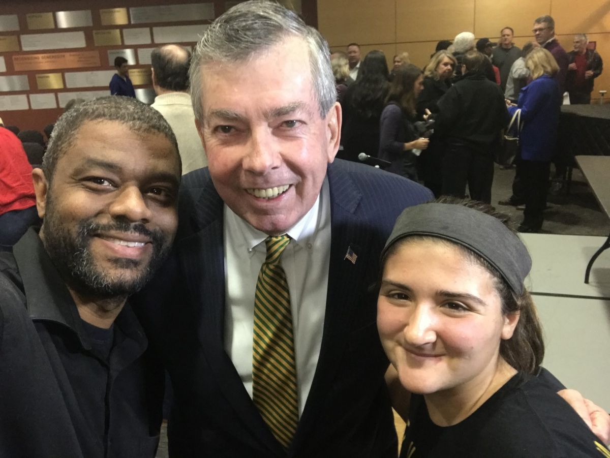 Alaina, teacher Mr. Guy Du Quesnay, and candidate James O'Donnell