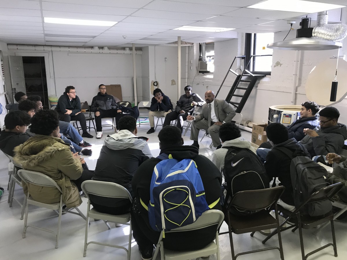 Mr. Newton speaks to NFA West Campus All Male Mentoring Group