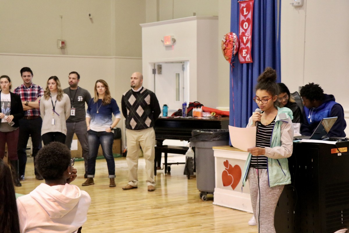 Student Advisory Council members introducing award recipients