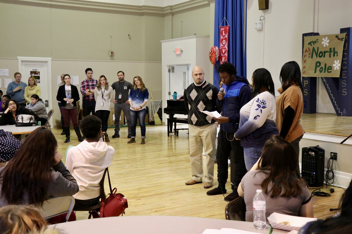 Student Advisory Council members introducing award recipients