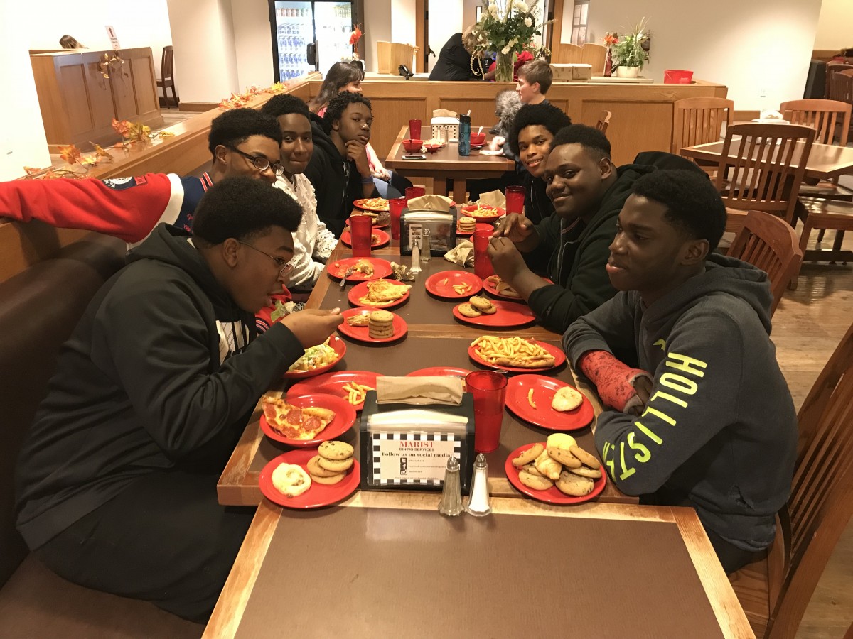 Students share a meal