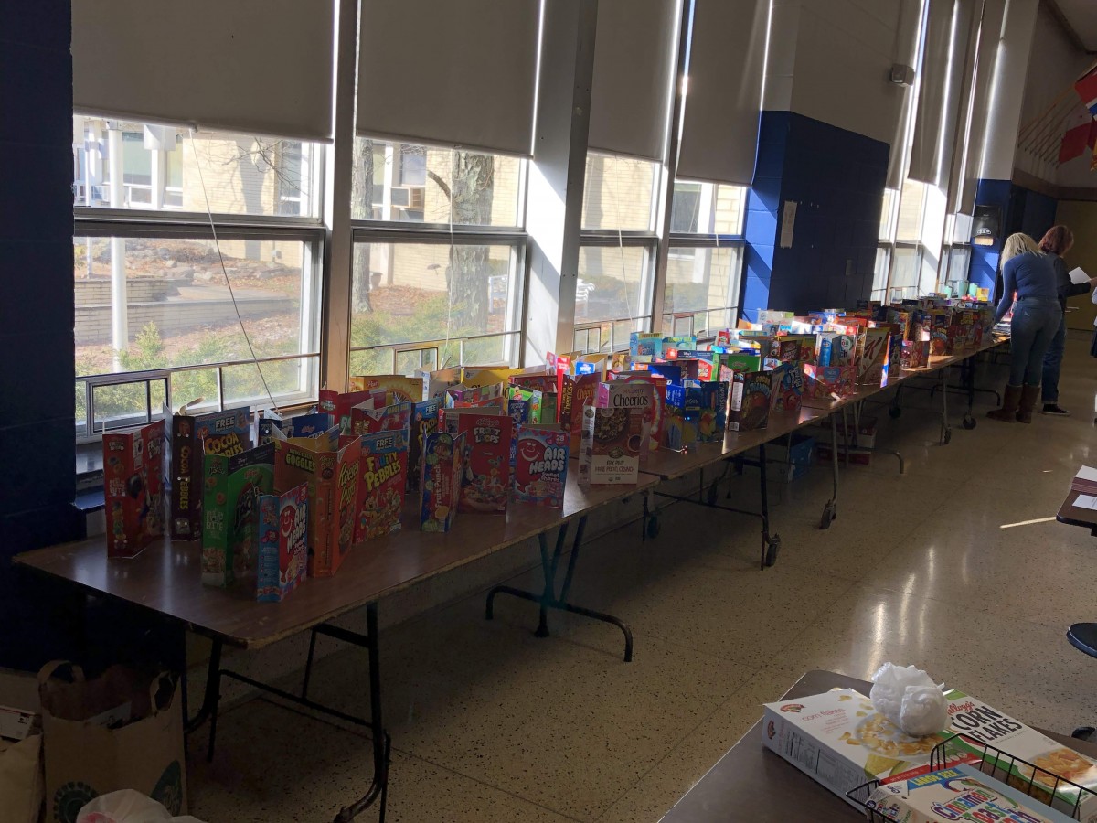 Photo of student journals made out of cereal boxes.