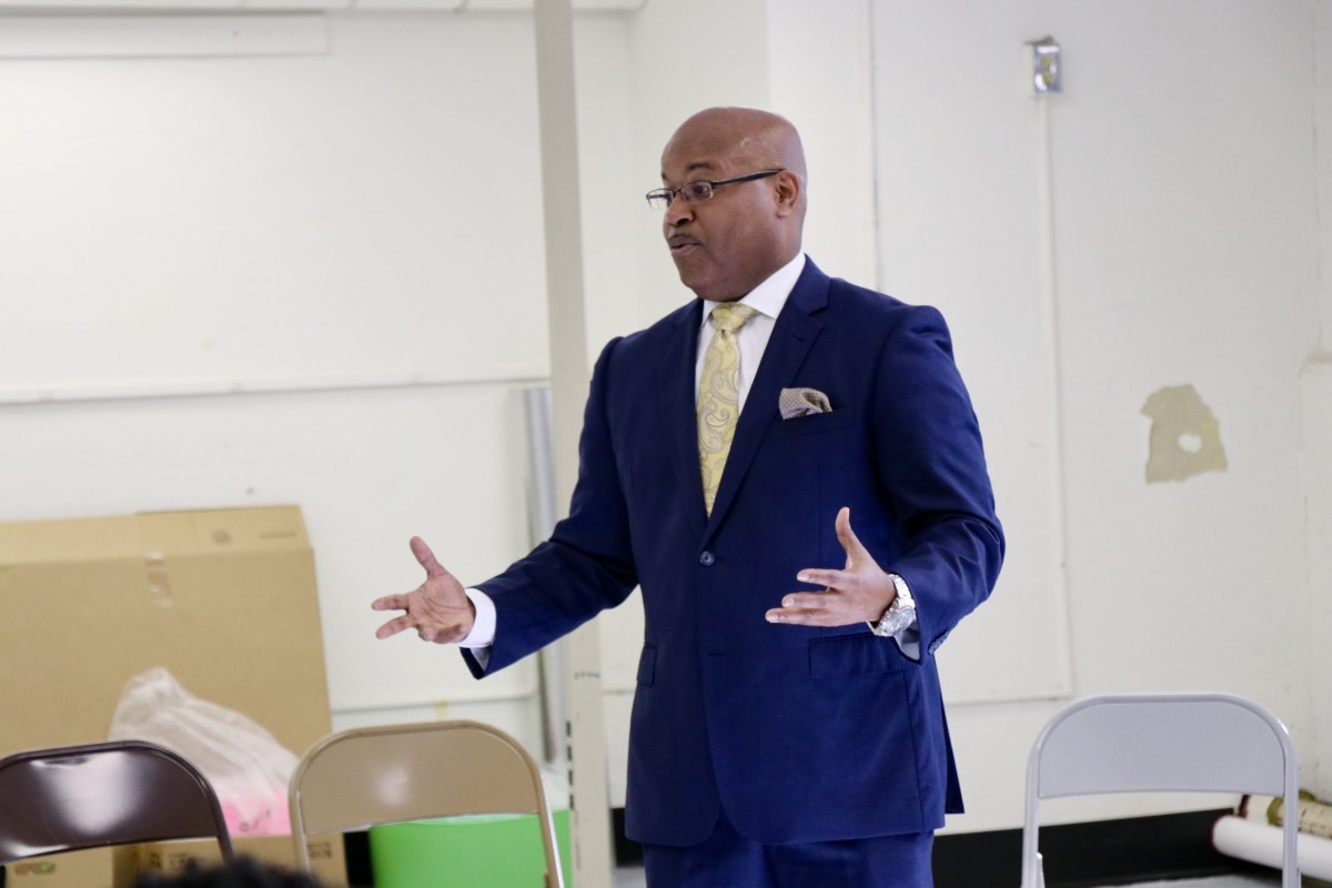 Board member, Mr. Howard speaks to  NFA West’s Young Men’s Group Mentoring Program