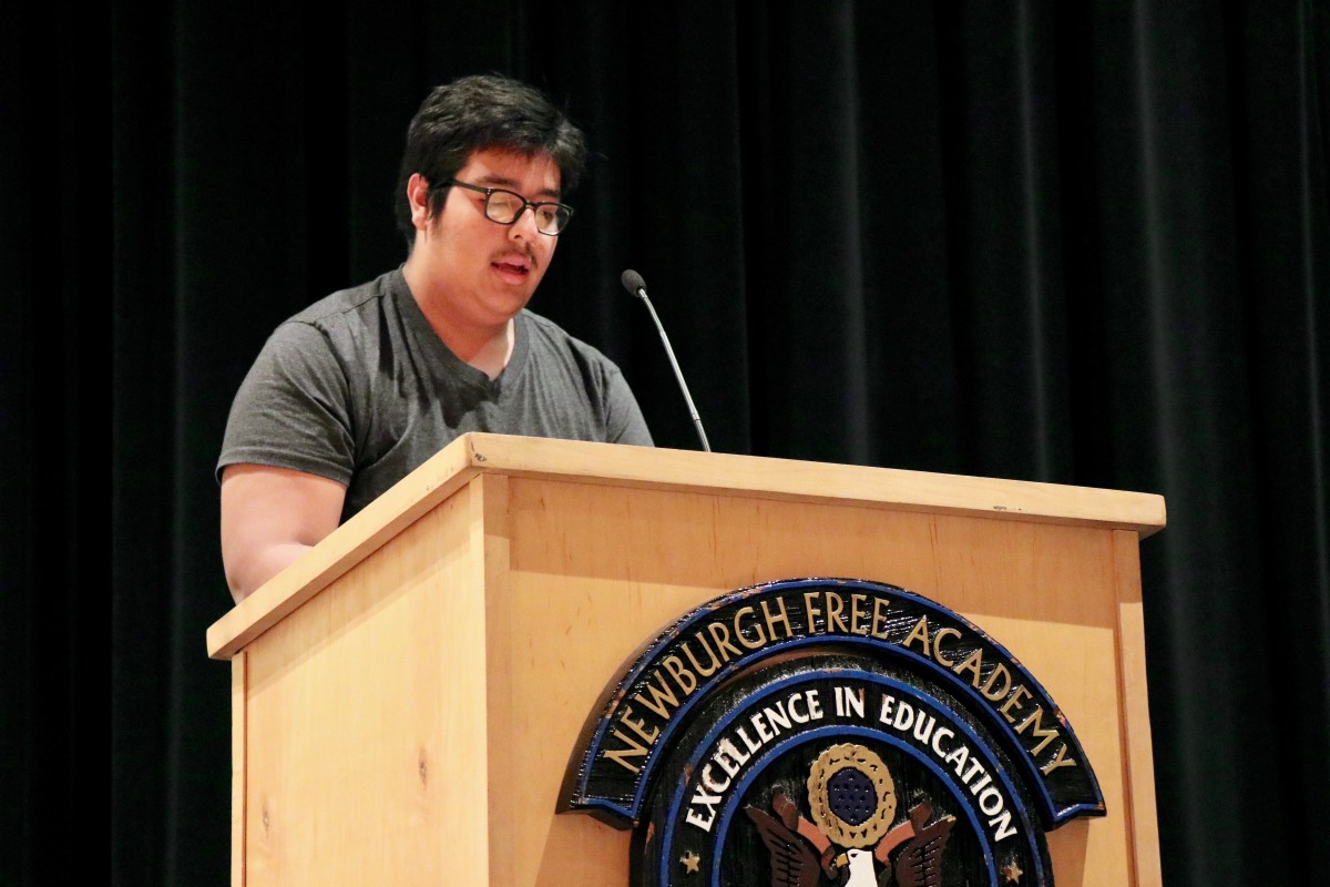 Student gives speech for his position