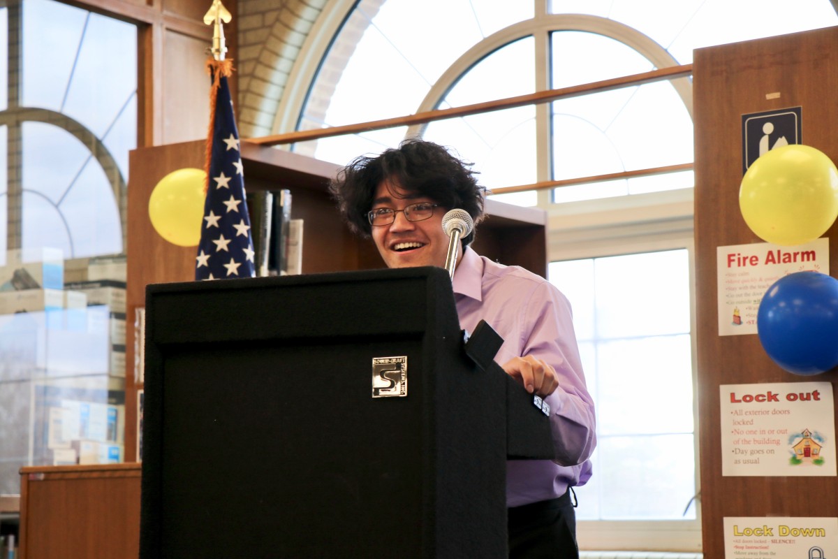 Student gives speech for his position