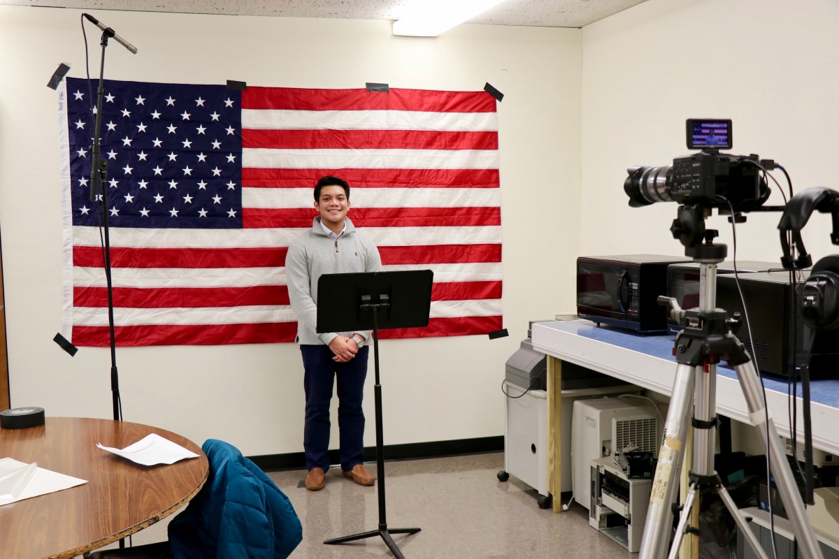 Julius Olitan records his speech for future student-run campaign