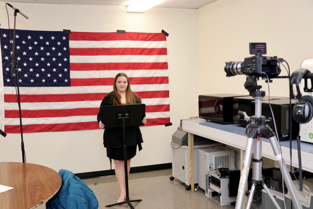 Analiese Ringgenberg records his speech for future student-run campaign