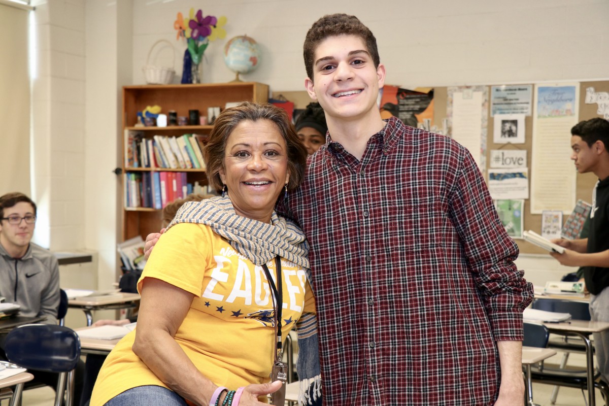 Steve pictured with his current English teacher, Mrs. Chelle Mordecai-Moore