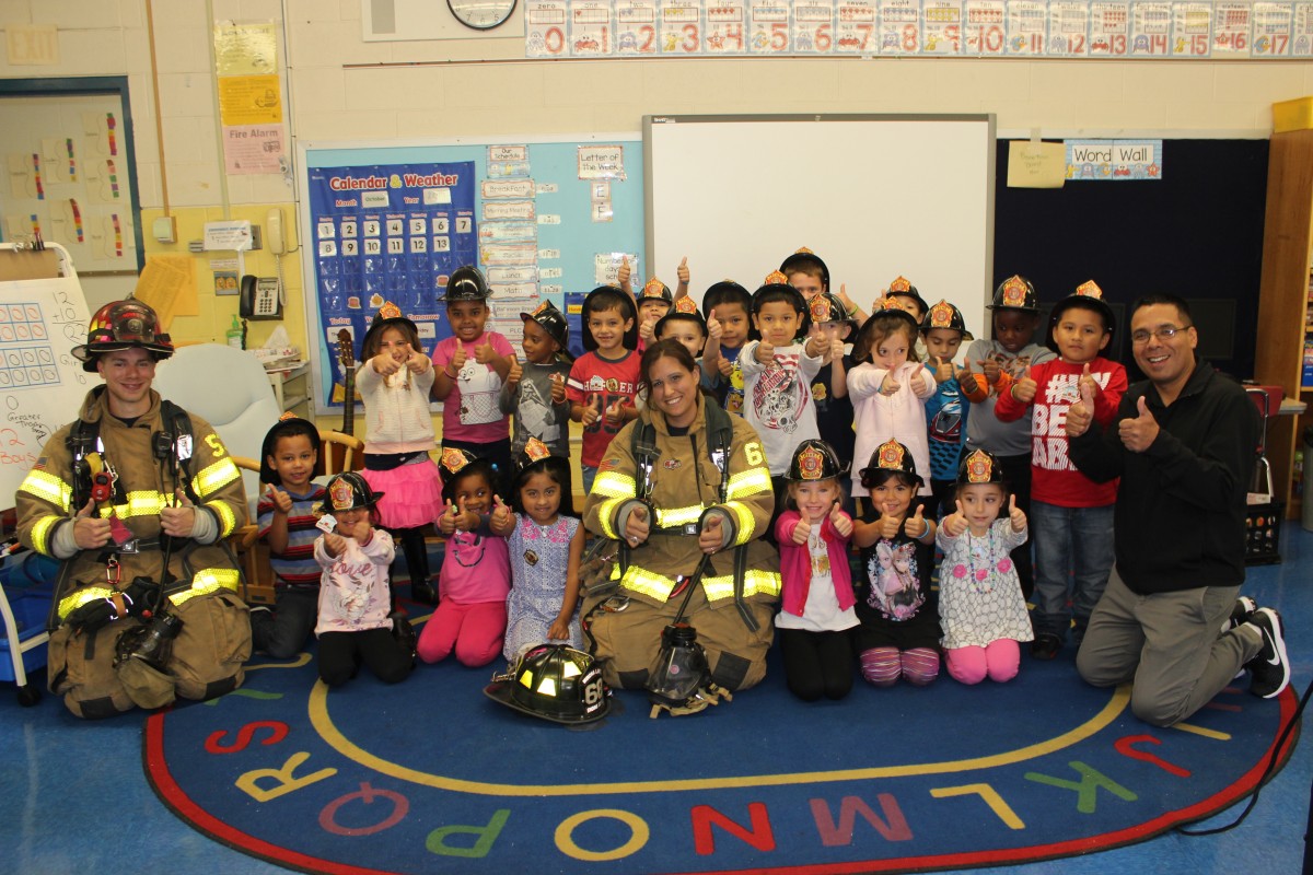 Firefighters and students in the classroom