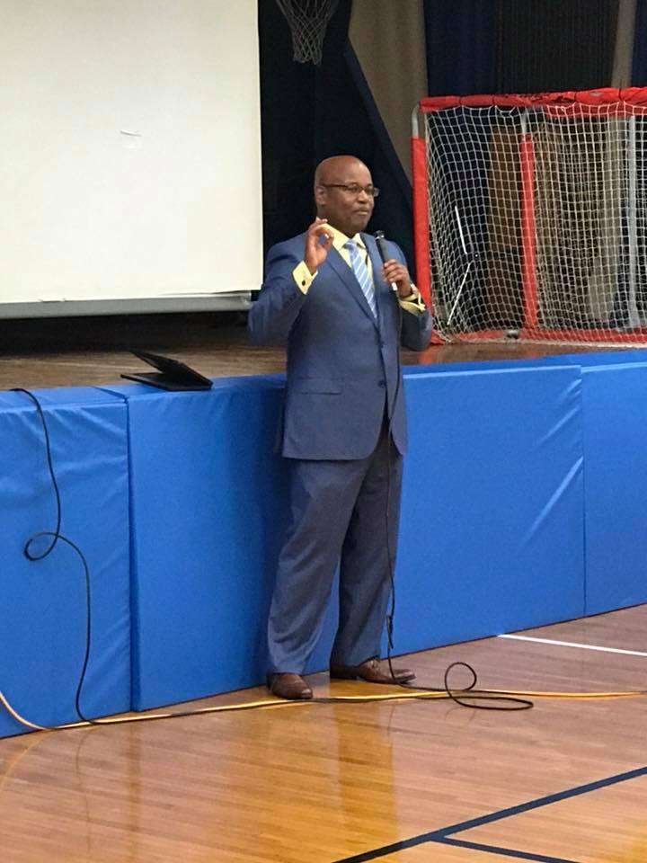 Mr. Howard, BOE Member, talks to the dads during the vent.