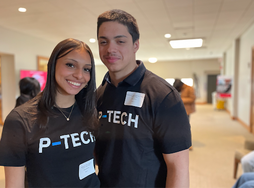 P-TECH seniors Briana Alvarez and Justin Viera before the final round.